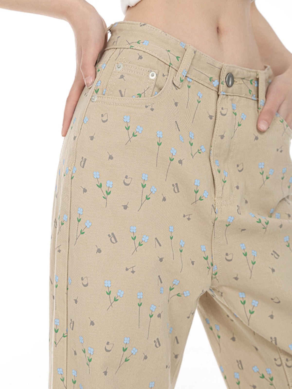 Homemade Floral Straight Leg Jeans For Women Homemade Floral Straight Leg Jeans For Women